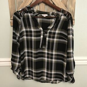 Candies M Plaid Blouse Olive Black White